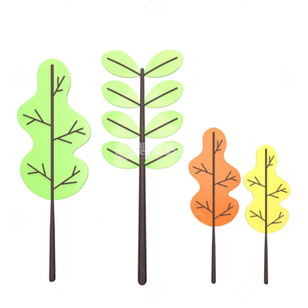 源文件下载【趣麦麦图】春季春分踏青彩色叶子树木3D立体元素