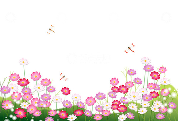 源文件下载【趣麦麦图】-春天春季花朵花丛鲜花蜻蜓惊蛰