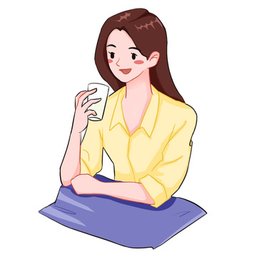 女生坐着喝水谈话社交头像