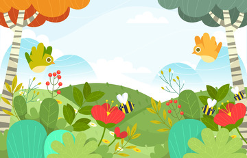 春天春季春天场景惊蛰花朵鸟蜜蜂花丛