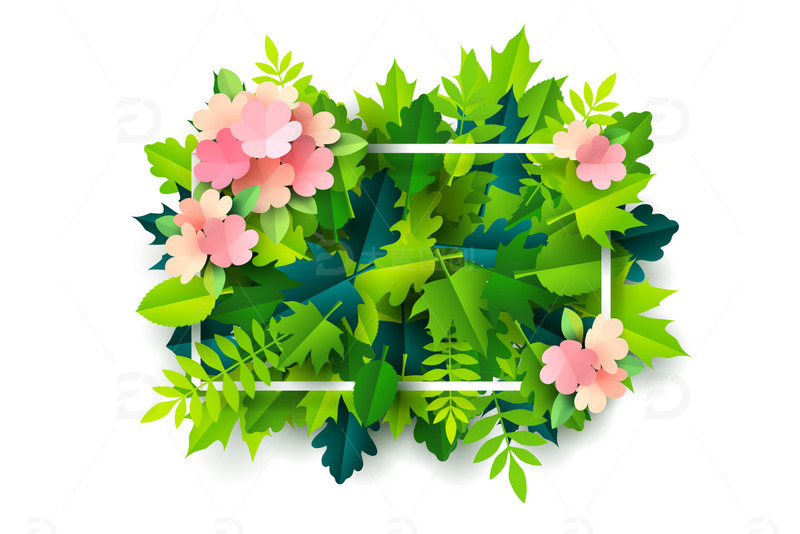 春天花朵绿叶边框标题框装饰边框