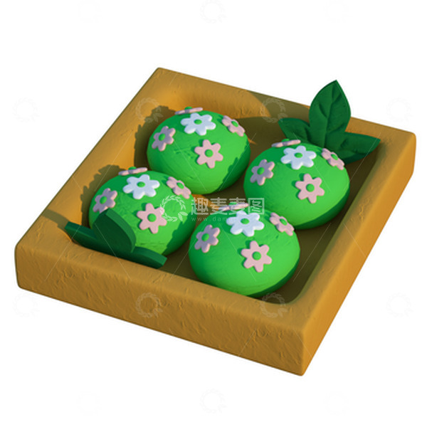 源文件下载【趣麦麦图】3d黏土青团清明节食物元素