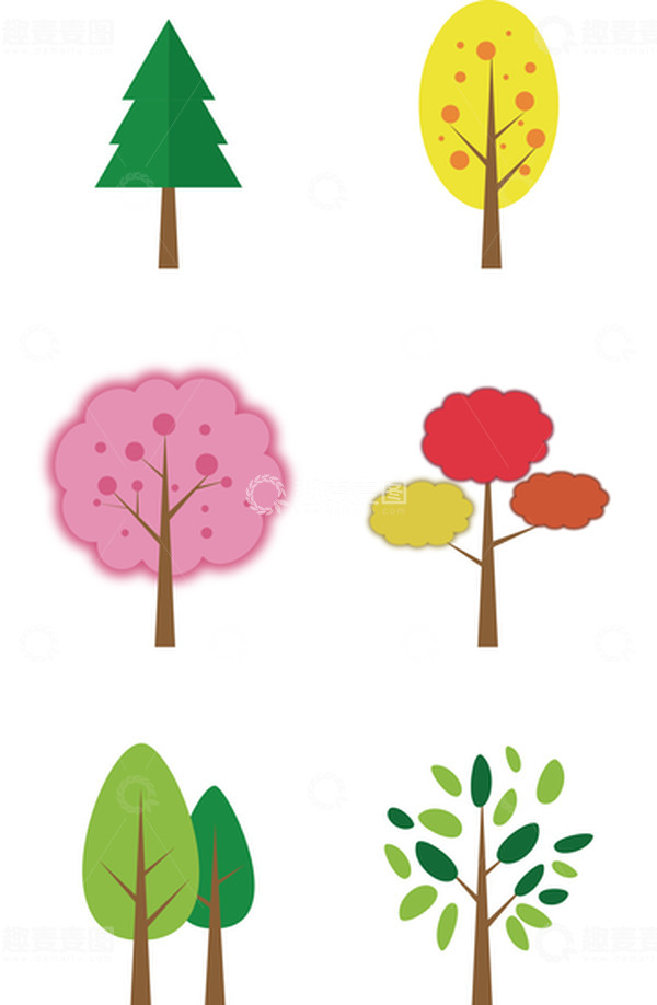 源文件下载【趣麦麦图】-植树节卡通简约造型装饰树清新风格矢量图
