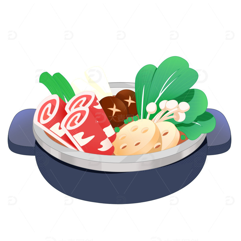 源文件下载【趣麦麦图】火锅美食吃饭手绘广东菜插画