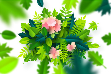 春天春季花朵绿叶漂浮飘落