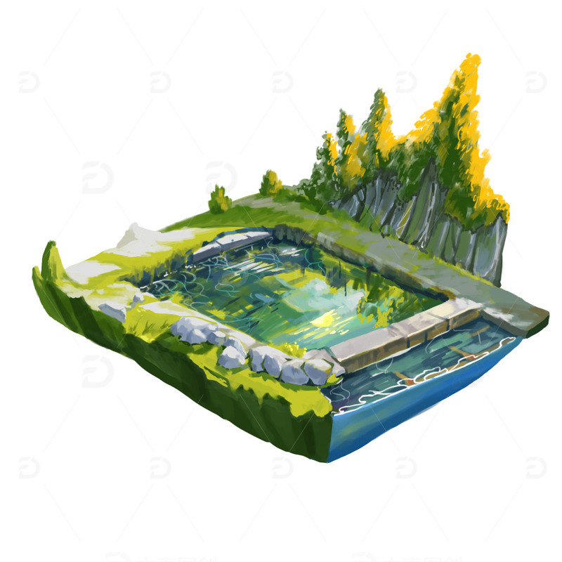 源文件下载【趣麦麦图】池塘，水池，水，石头