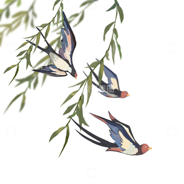 源文件下载【趣麦麦图】清明节柳叶燕子