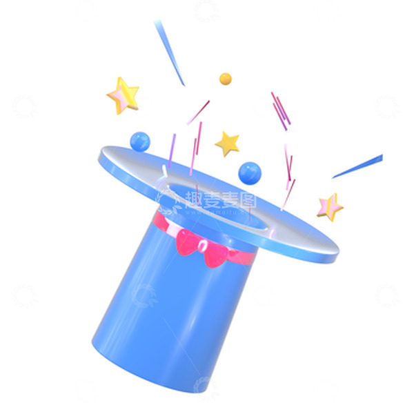 源文件下载【趣麦麦图】-蓝色3D帽子惊喜变戏法愚人节惊喜装饰