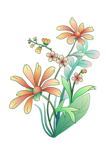 春天 花朵 渐变色 国潮风