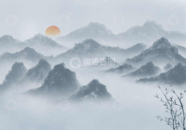 源文件下载【趣麦麦图】水墨丹青山水背景手绘