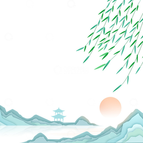 源文件下载【趣麦麦图】-清明节柳树古风山水墨青山