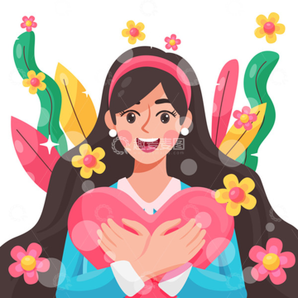 源文件下载【趣麦麦图】妇女节女王节母亲节三八教师节爱心花朵绿叶