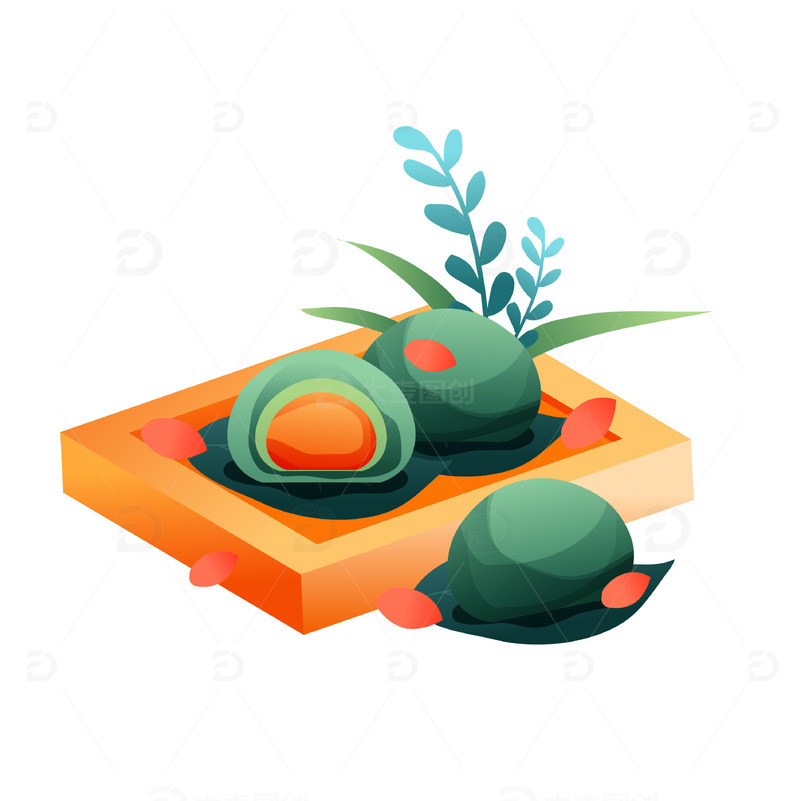 源文件下载【趣麦麦图】矢量手绘青团叶子装饰元素