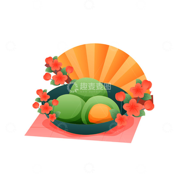 源文件下载【趣麦麦图】矢量手绘青团扇子花朵装饰元素