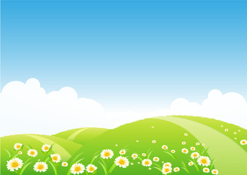 春天春季草坪草地花朵野花雏菊春天场景