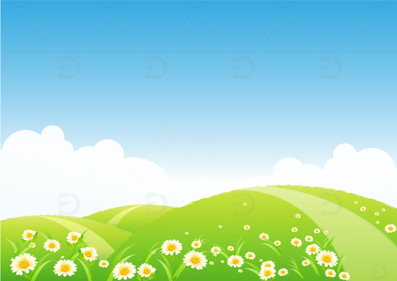 春天春季草坪草地花朵野花雏菊春天场景