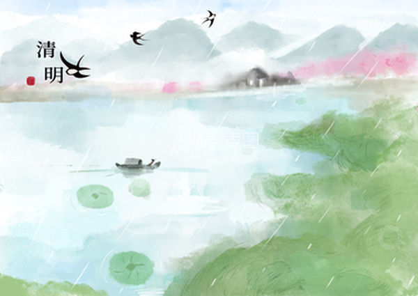 源文件下载【趣麦麦图】清明节手绘插画背景
