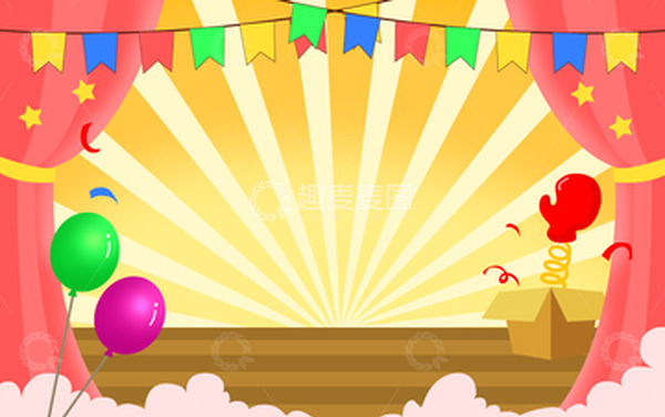 源文件下载【趣麦麦图】愚人节场景舞台气球彩旗惊吓盒子