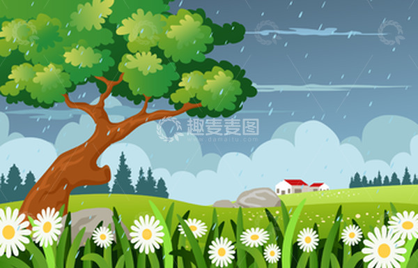 源文件下载【趣麦麦图】-春天春分细雨小雨花朵树木花丛