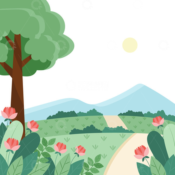 源文件下载【趣麦麦图】春天春季花朵草丛树木草地户外
