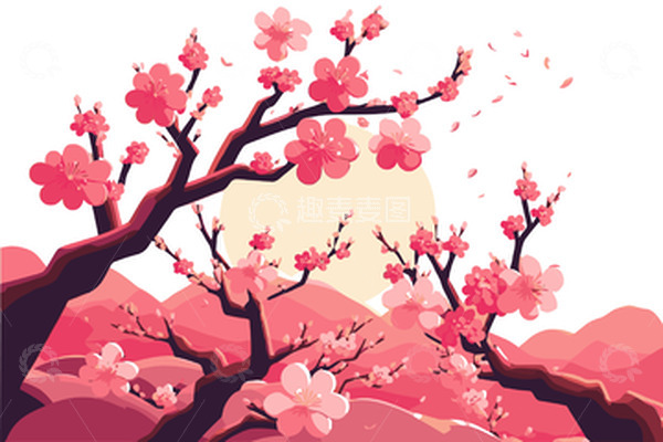 源文件下载【趣麦麦图】-春天花朵樱花桃花树枝花瓣飘落