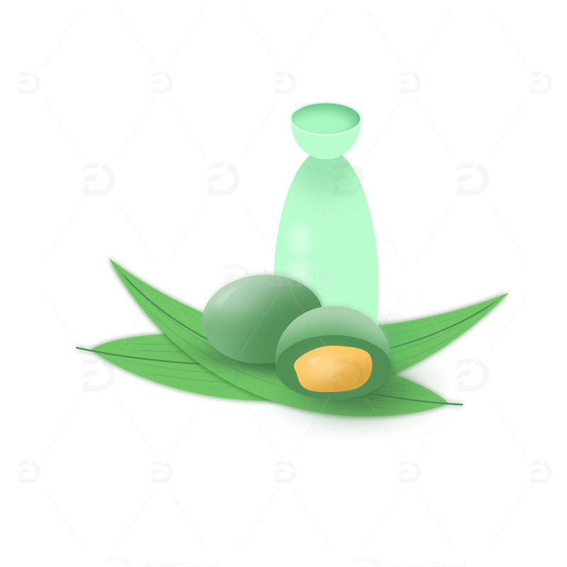 源文件下载【趣麦麦图】青色酒壶蛋黄青团粽叶糍粑