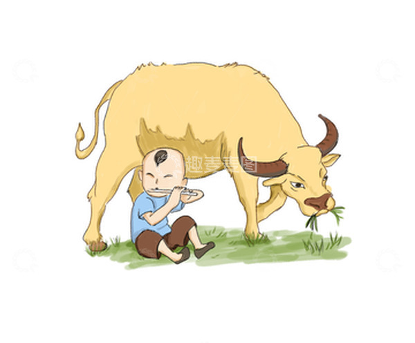 源文件下载【趣麦麦图】手绘清明节牧童元素