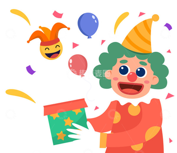 源文件下载【趣麦麦图】愚人节整蛊小丑惊吓盒子彩带气球