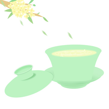 青瓷盖碗桂花茶三才碗漂浮树叶桂花