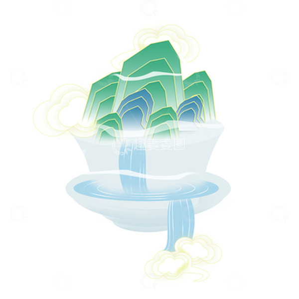 源文件下载【趣麦麦图】国潮盖碗三才碗山水瀑布祥云仙境