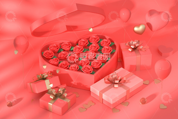 源文件下载【趣麦麦图】3D立体礼盒花场景