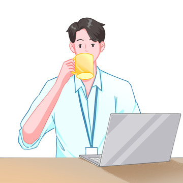 男生上班喝水工作商务男