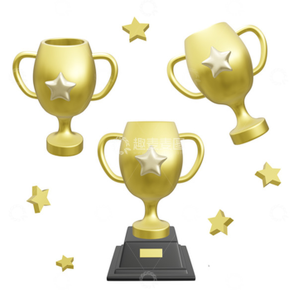 源文件下载【趣麦麦图】3D立体金色奖杯冠军比赛第一名获奖奖励
