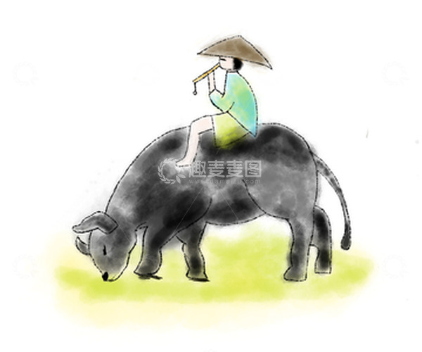 源文件下载【趣麦麦图】水墨牧童骑牛图