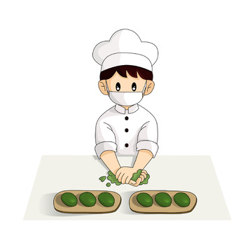做青团小吃的厨师甜点师人物元素