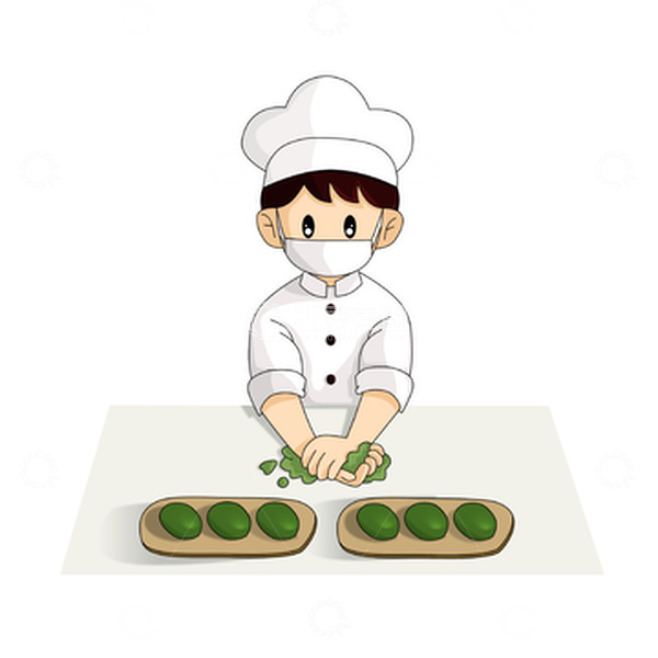 源文件下载【趣麦麦图】做青团小吃的厨师甜点师人物元素