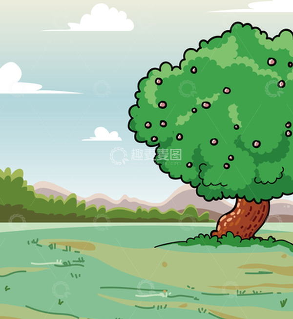 源文件下载【趣麦麦图】大树天空草地