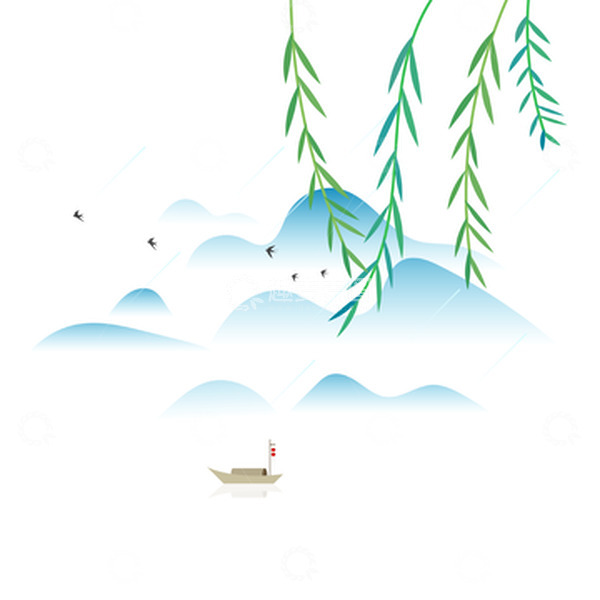 源文件下载【趣麦麦图】清明节柳树山水矢量插画