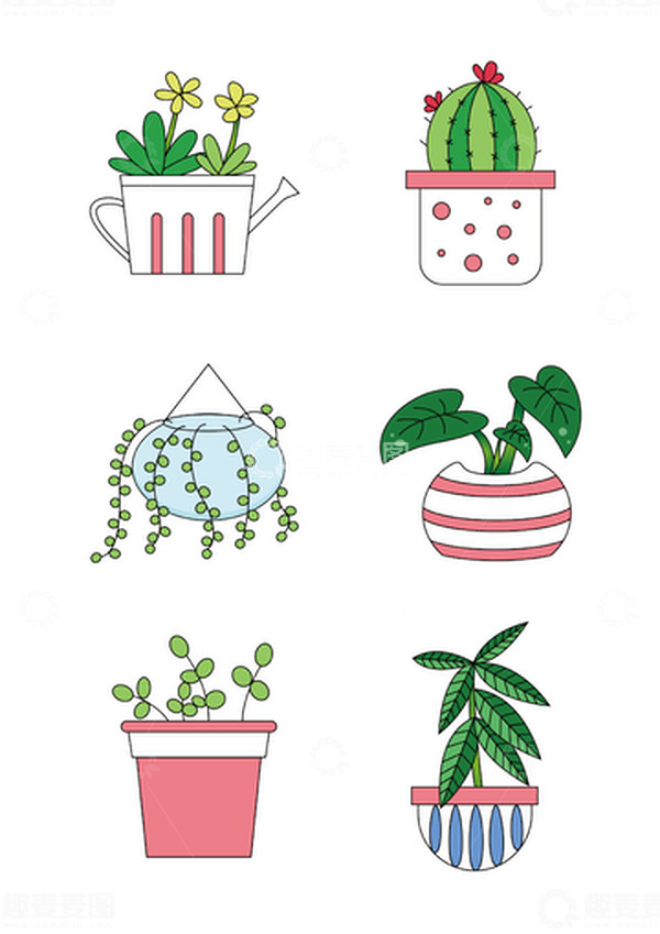 源文件下载【趣麦麦图】春天小清新多肉佛珠植物手绘装饰素材