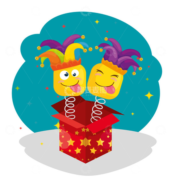 源文件下载【趣麦麦图】愚人节惊喜盒子星星弹簧鬼脸吐舌头