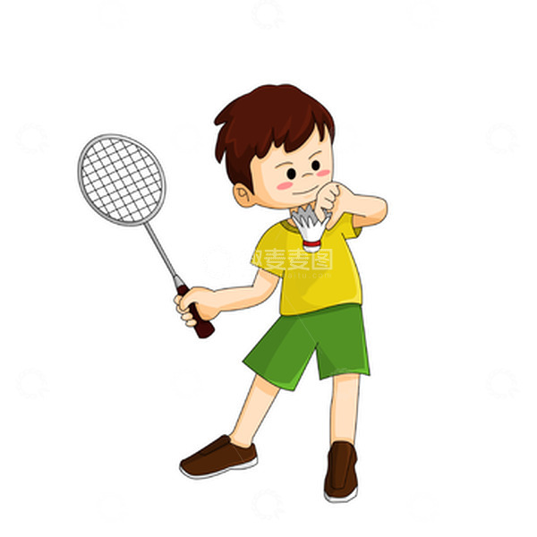 源文件下载【趣麦麦图】打羽毛球发球的少年男孩