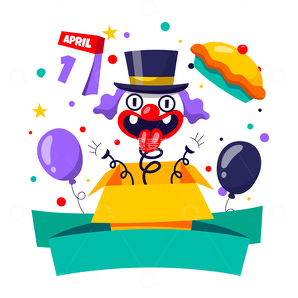 源文件下载【趣麦麦图】愚人节小丑表演整蛊彩旗气球