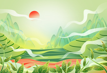 国潮插画茶叶茶山手绘背景