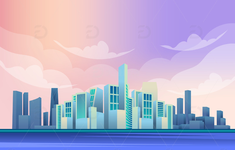 城市简约矢量高楼建筑城市简约