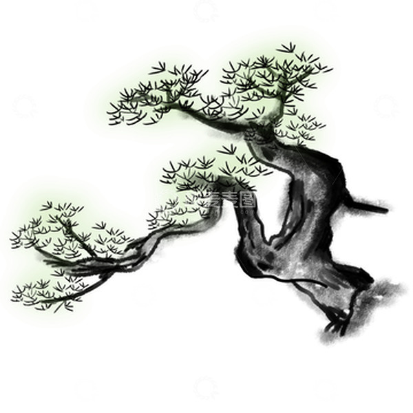 源文件下载【趣麦麦图】水墨画花草松树植物树木国风