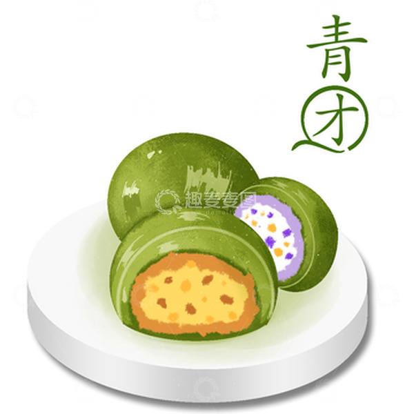 源文件下载【趣麦麦图】清明节绿色手绘青团豆沙艾慈糯米团传统食物