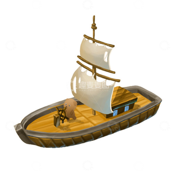 源文件下载【趣麦麦图】船，船帆，小熊，航行，厚涂，冒险