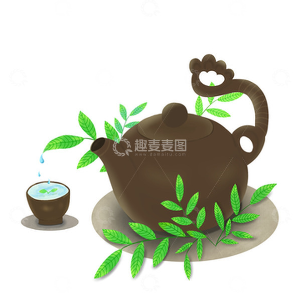 源文件下载【趣麦麦图】手绘茶壶茶杯茶叶春茶插画元素