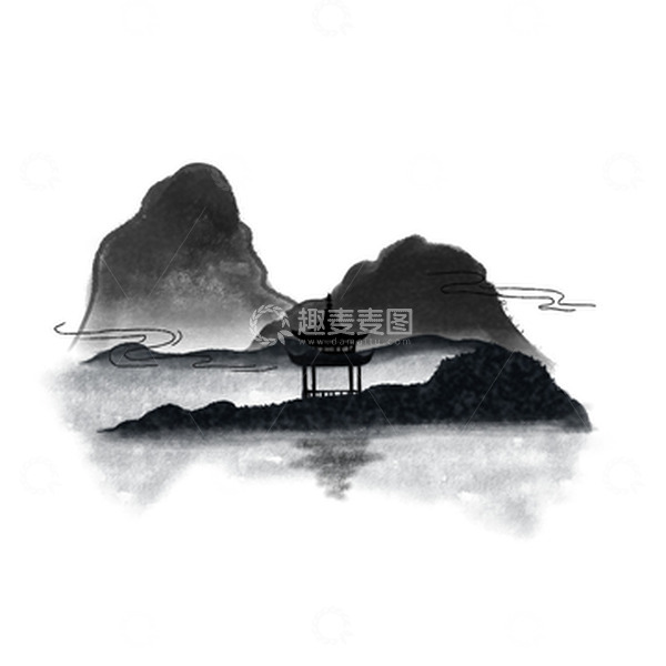源文件下载【趣麦麦图】-水墨画水墨山水水墨建筑山水亭子
