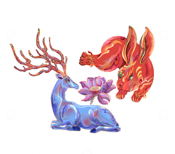 源文件下载【趣麦麦图】兔子荷花 小鹿红色蓝色紫色